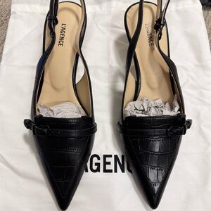 L'AGENCE Black Women's Slingback Shoes with Kitten Heels. Genuine Leather.
